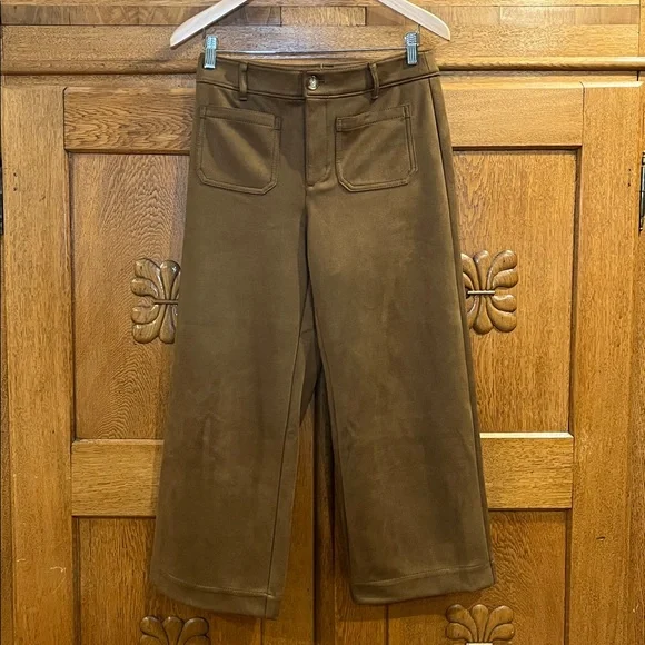 LOFT The Palmer Wide Leg Faux Suede Cropped Pants – Women’s 6P – Brown - Picture 3 of 6